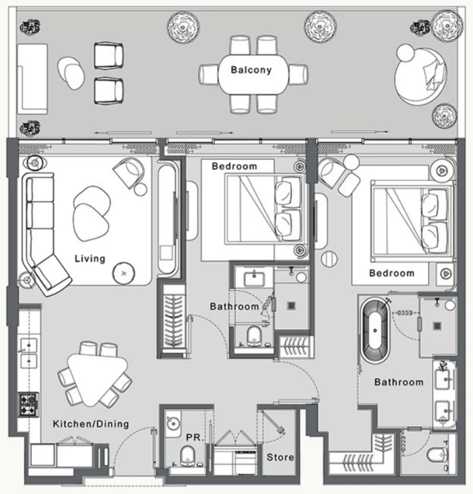 2 bedroom Apartments floor plan at JW Marriott Residences and Resort