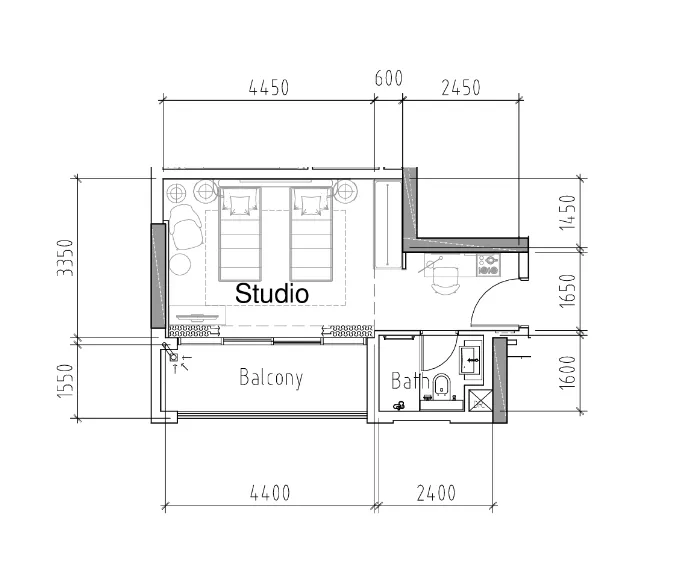 0 bedroom Apartments floor plan at Damac Hills 2 - Hotel Edge by Rotana