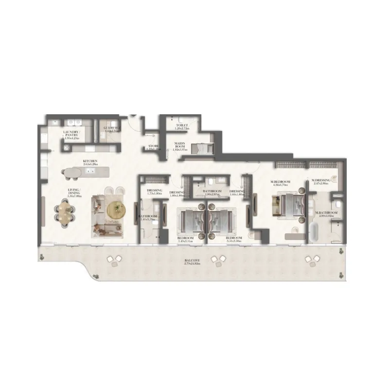 3 bedroom Apartments floor plan at Jumeirah Residences at Al Maryah Island