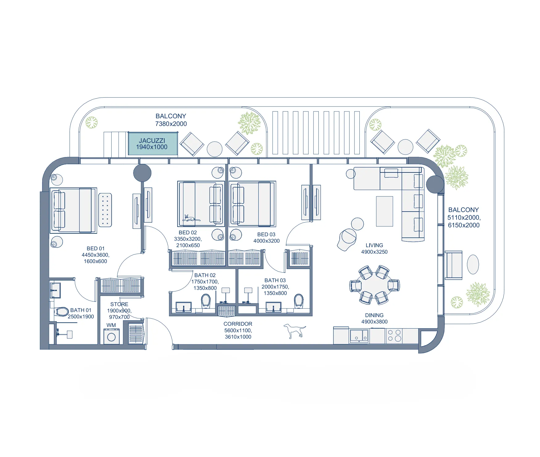 3 bedroom Apartments floor plan at Le Chateau Pietrus