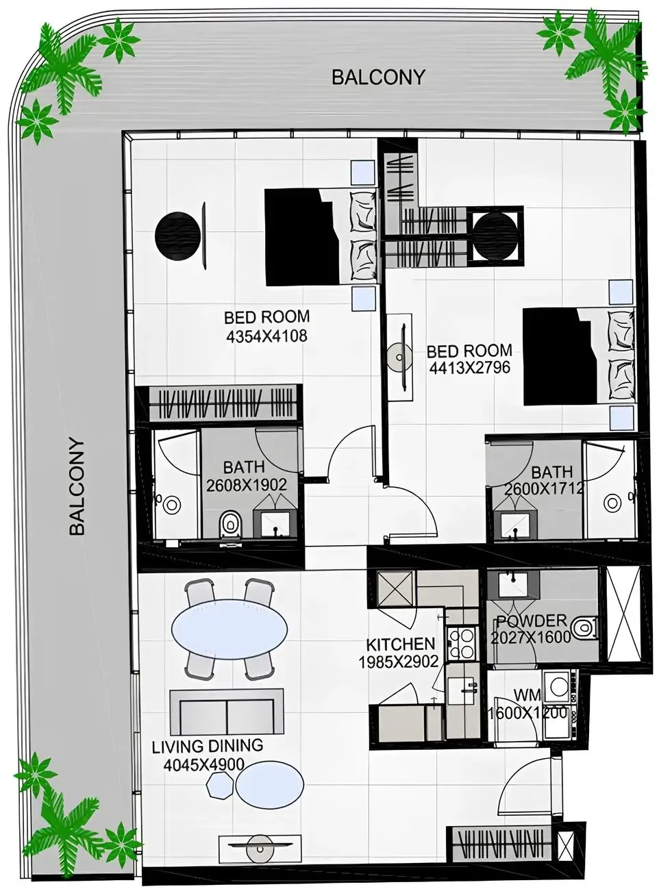 2 bedroom Apartments floor plan at The Community Sports Arena