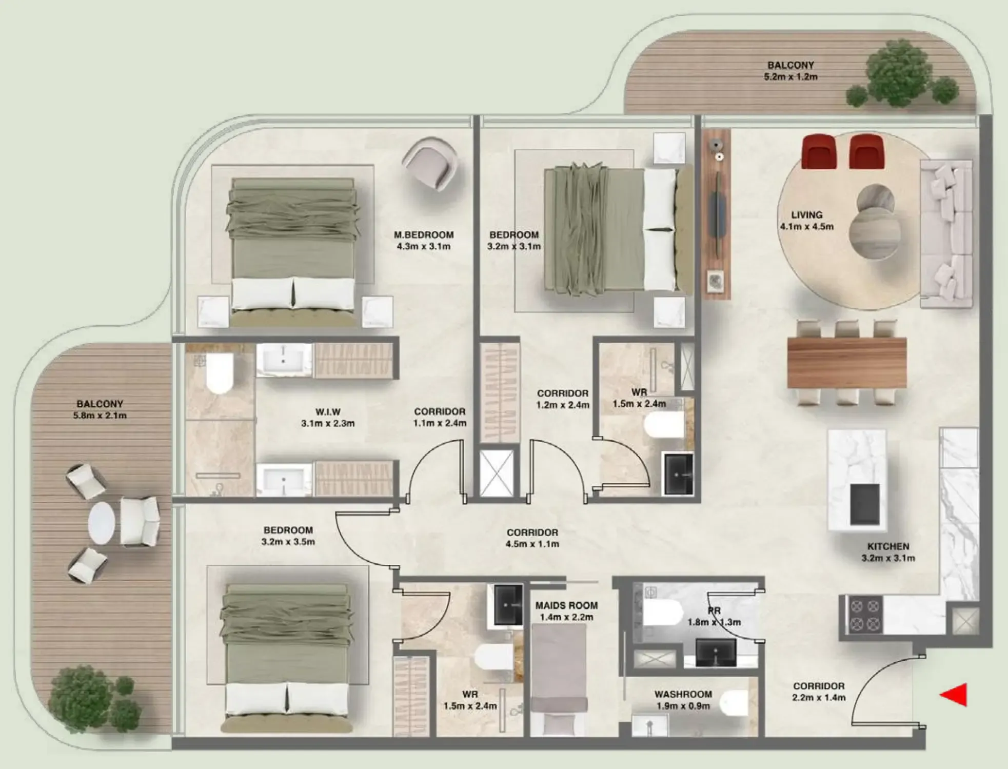 3.5 bedroom Apartments floor plan at The Tides