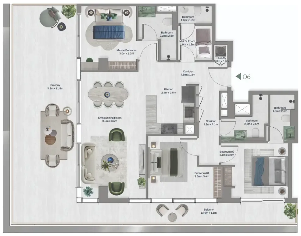 3.5 bedroom apartments floor plan at Oceara Park View Residences Phase 1