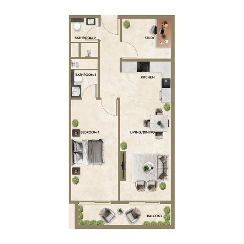 1.5 bedroom Apartments floor plan at Greenfield Living