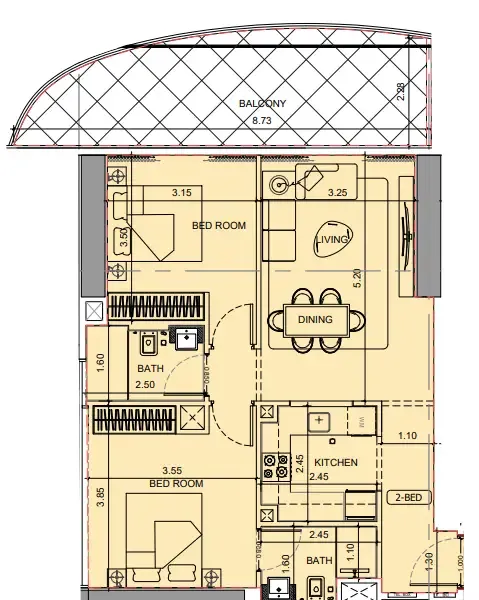 2 bedroom Apartments floor plan at Project Maybach