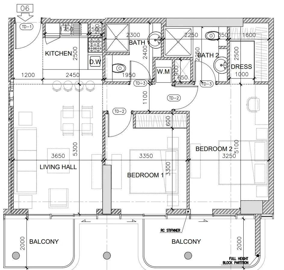 2 bedroom Apartments floor plan at Oak Yard
