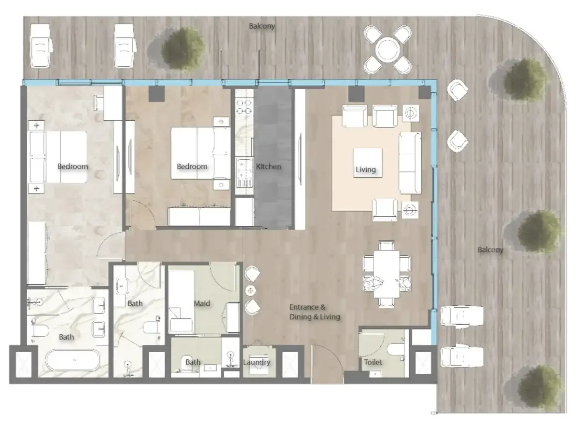 2 bedroom Apartments floor plan at Yas Beach Residence