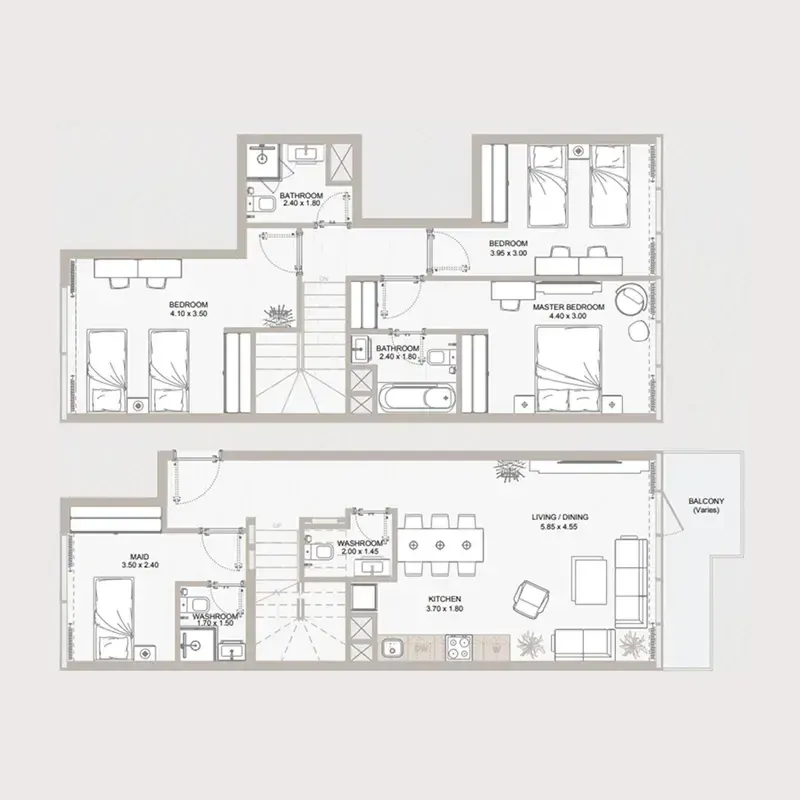 3.5 bedroom Duplex floor plan at Perla 1 at the Bay