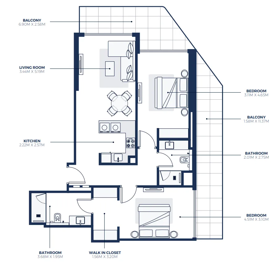 2 bedroom Apartments floor plan at Creek Views 3