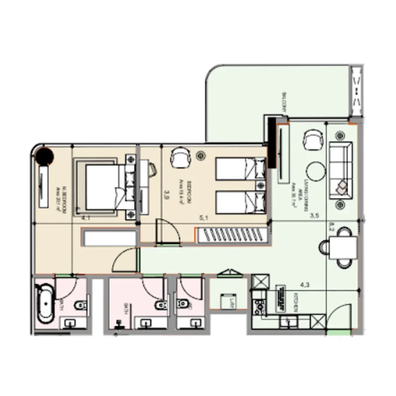 2 bedroom Apartments floor plan at Edgewater Residences 1, 2 and 3