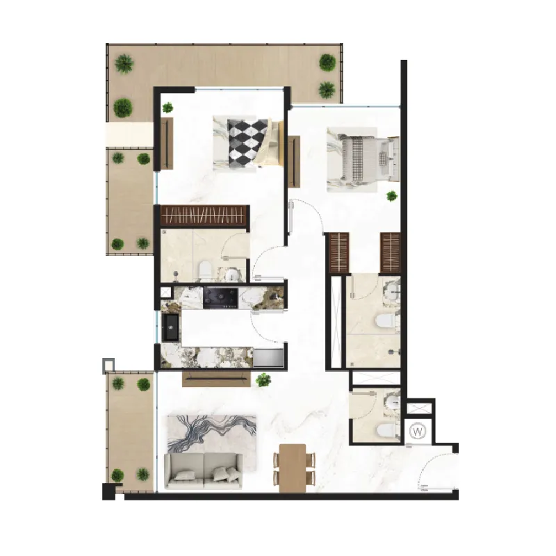 2 bedroom Apartments floor plan at Courtyard One