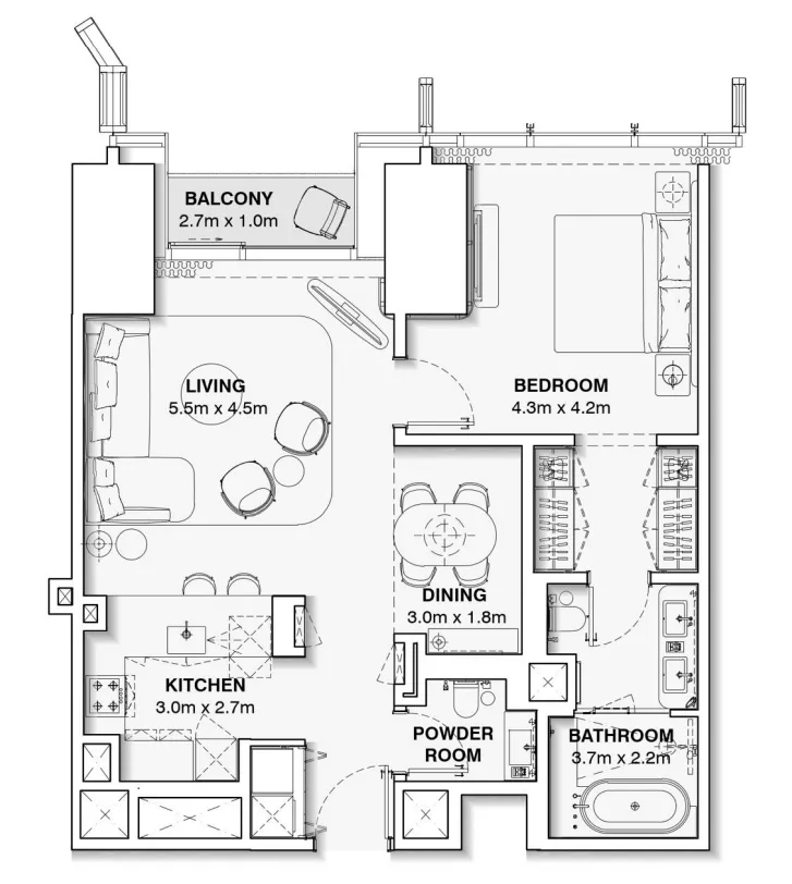 1 bedroom Apartments floor plan at Burj Azizi