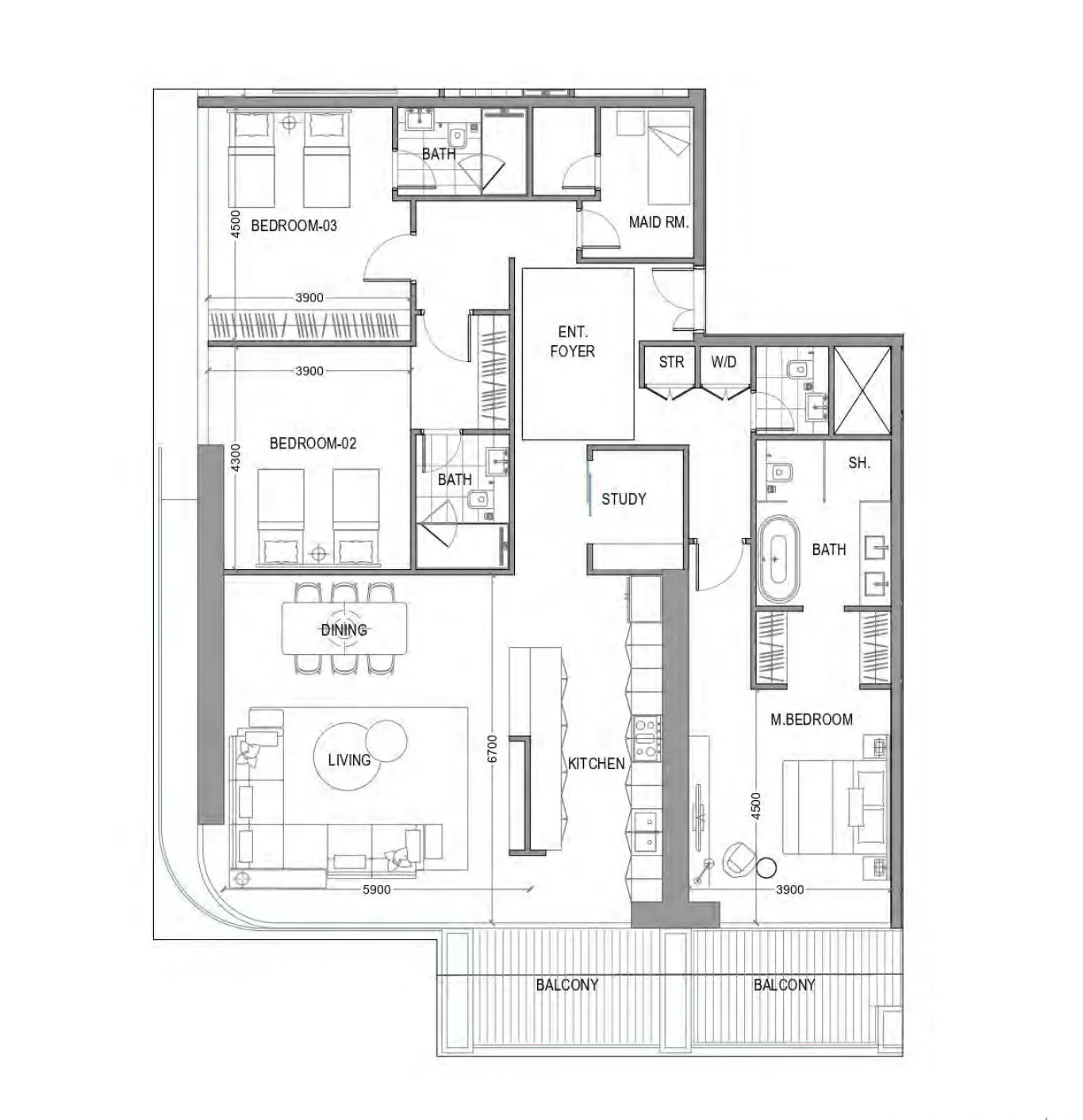 3 bedroom Apartments floor plan at Avior