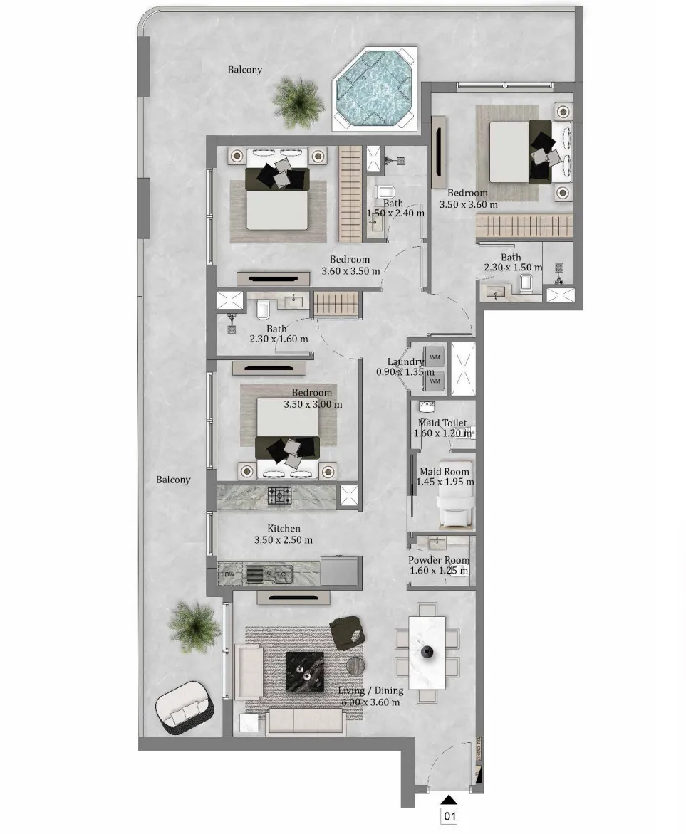 3 bedroom apartments floor plan at Etérea by Zoya