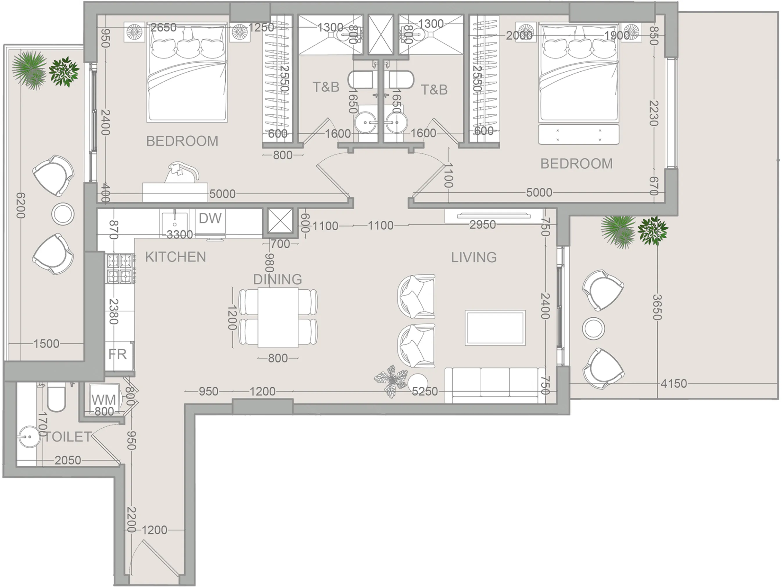 2 bedroom Apartments floor plan at VERDAN1A 2