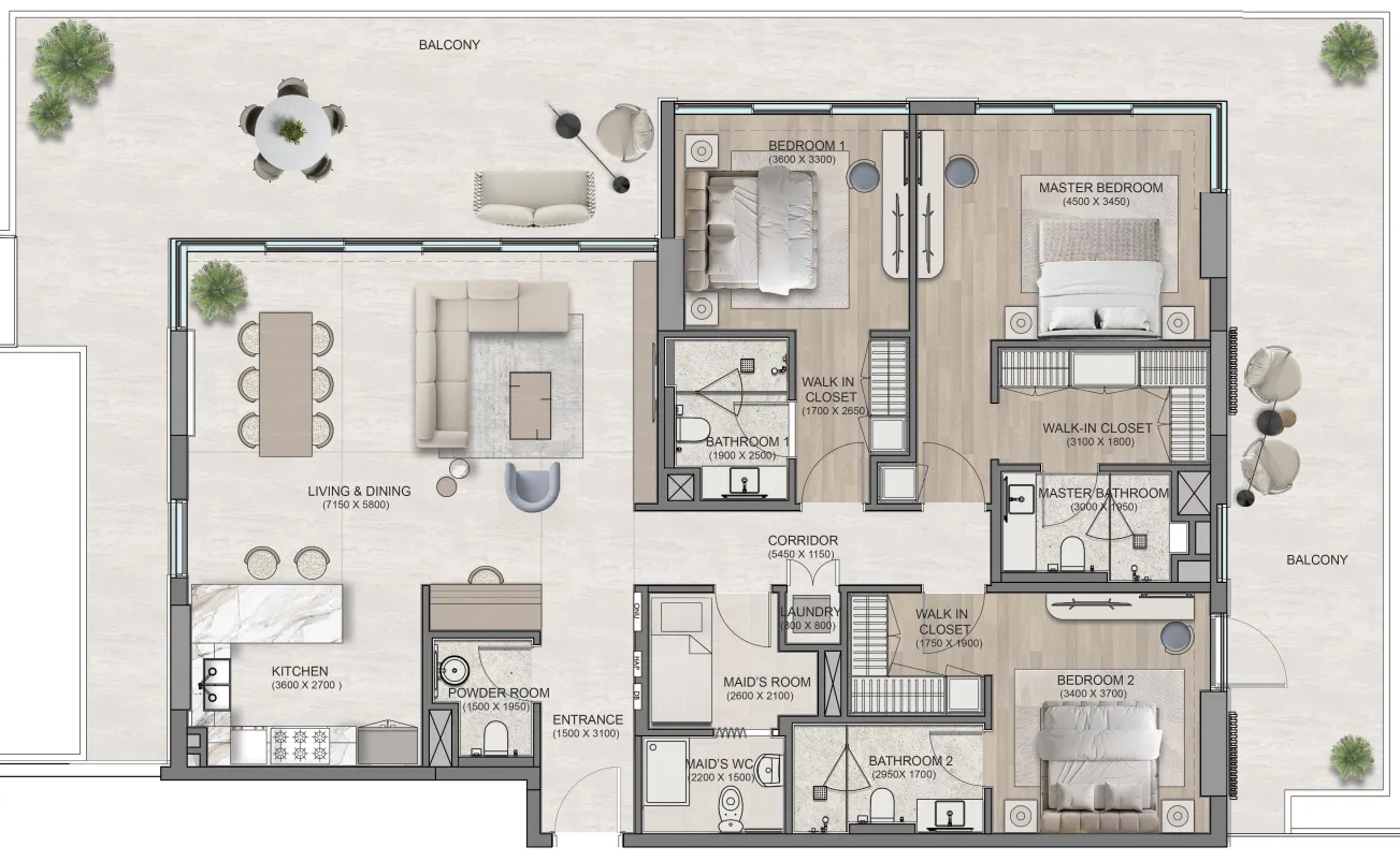 3 bedroom Apartments floor plan at Flora Isle Beachfront Residences