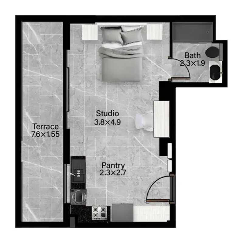 0 bedroom Apartments floor plan at Rose Gardens 2
