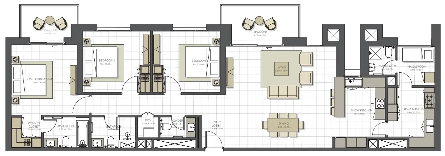 3.5 bedroom Apartments floor plan at Topaz Residences