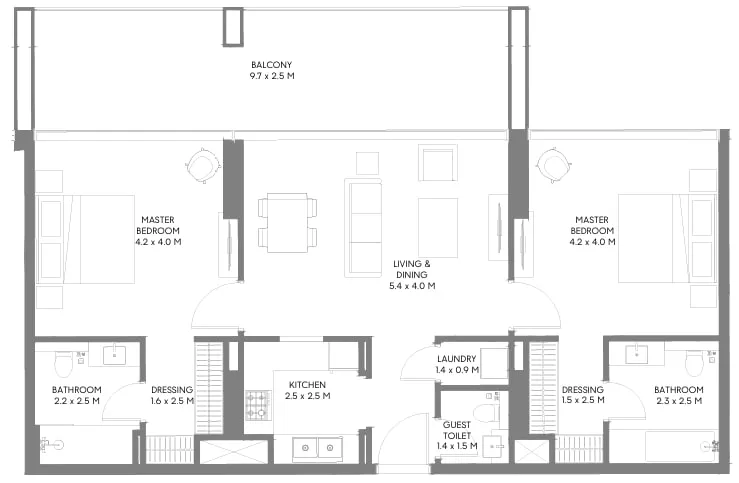 2 bedroom Apartments floor plan at Safa Parkview