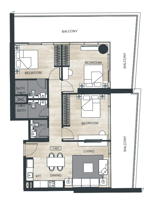 3 bedroom Apartments floor plan at Binghatti Ghost