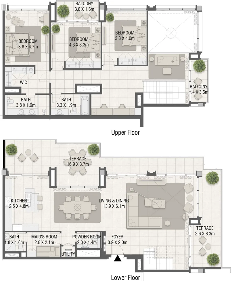 3.5 bedroom Duplex floor plan at Design Quarter