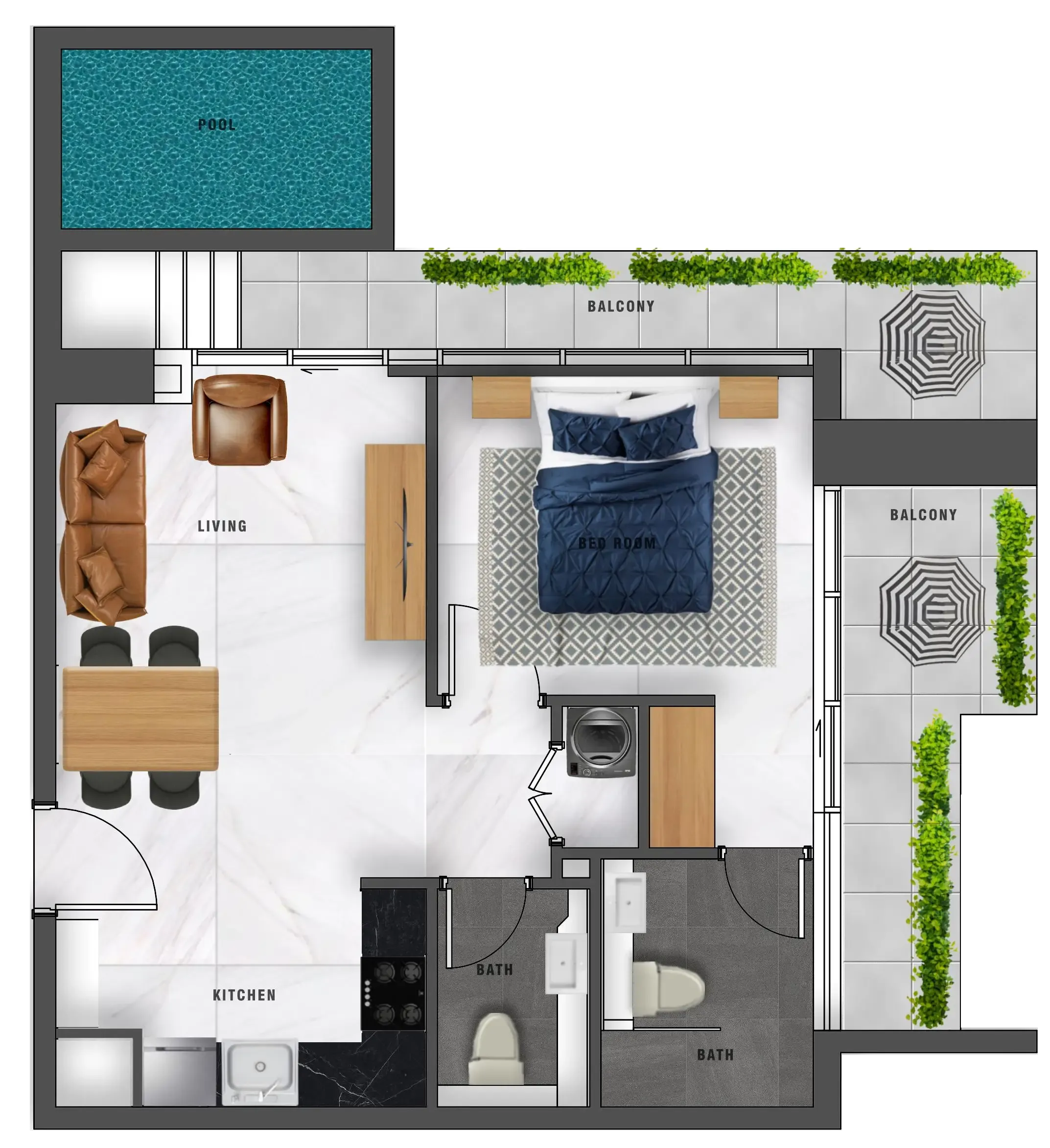 1 bedroom Apartments floor plan at Samana Waves