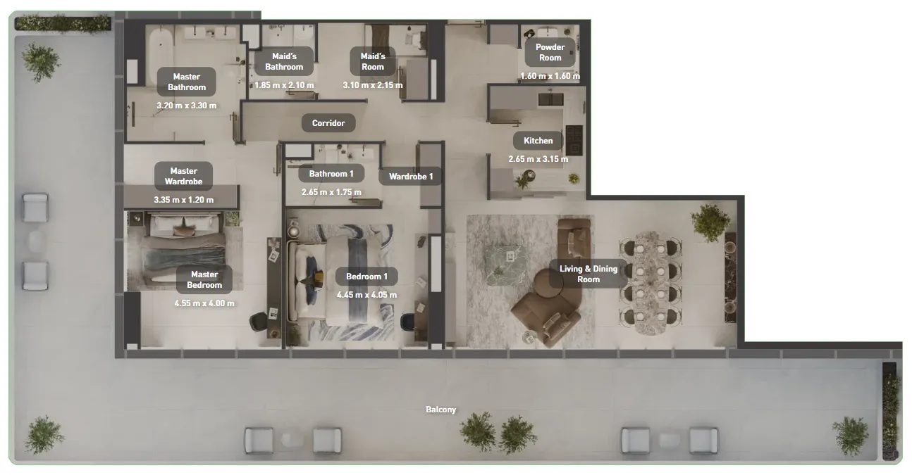2 bedroom apartments floor plan at Juman 2