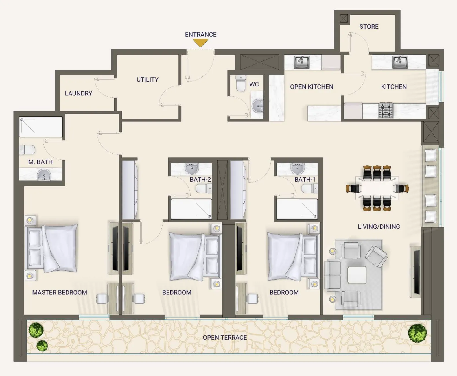 3 bedroom Apartments floor plan at Nexara by 7th Key