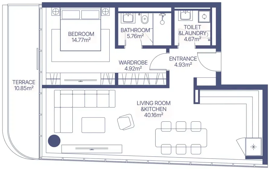 1 bedroom Apartments floor plan at Gianfranco Ferre Residences
