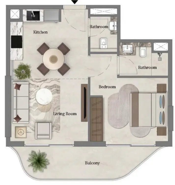 1 bedroom Apartments floor plan at Mirari Lagoon by Zoya