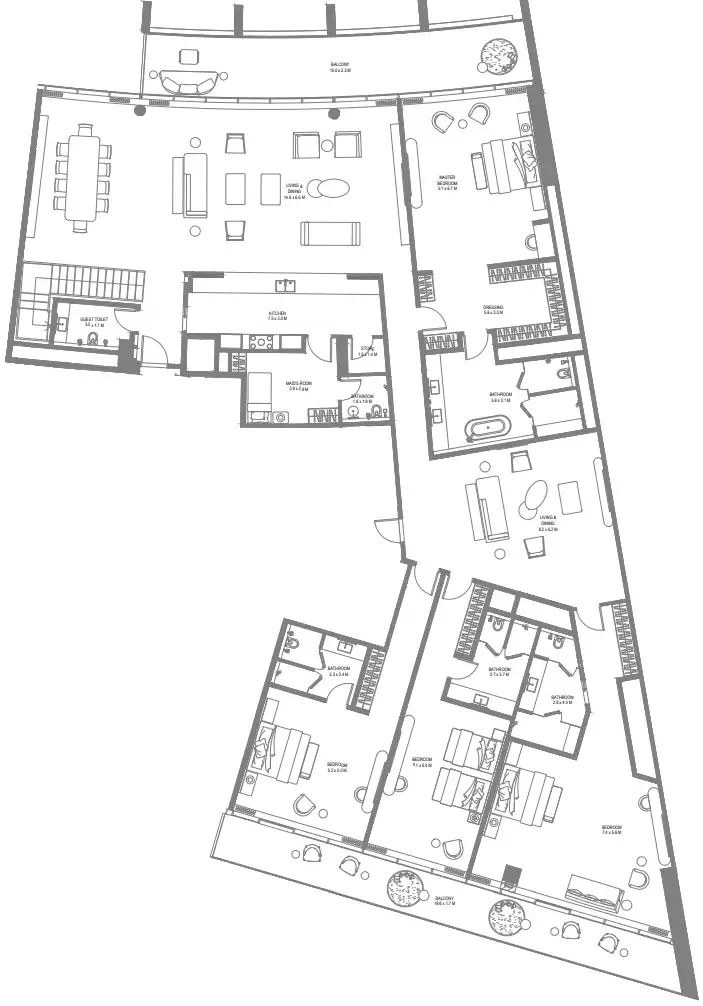 4 bedroom Penthouse floor plan at Anantara Sharjah Resort
