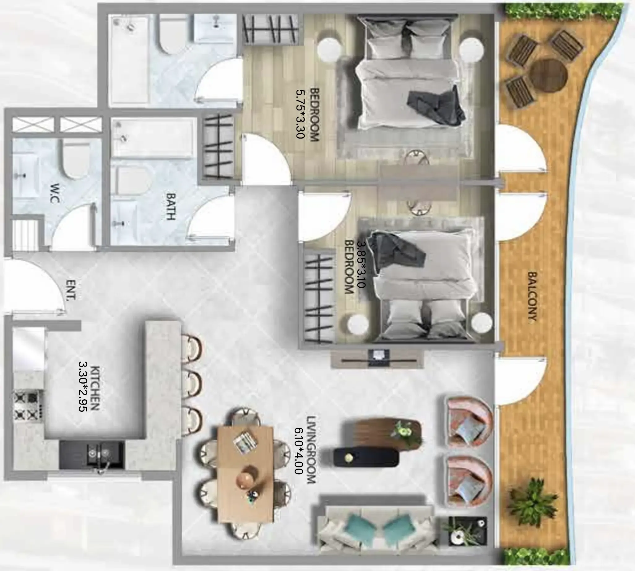 2 bedroom Apartments floor plan at 311 Boulevard