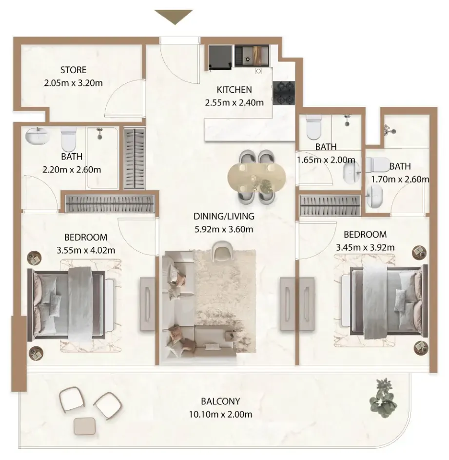2 bedroom Apartments floor plan at Veda by AUM Development