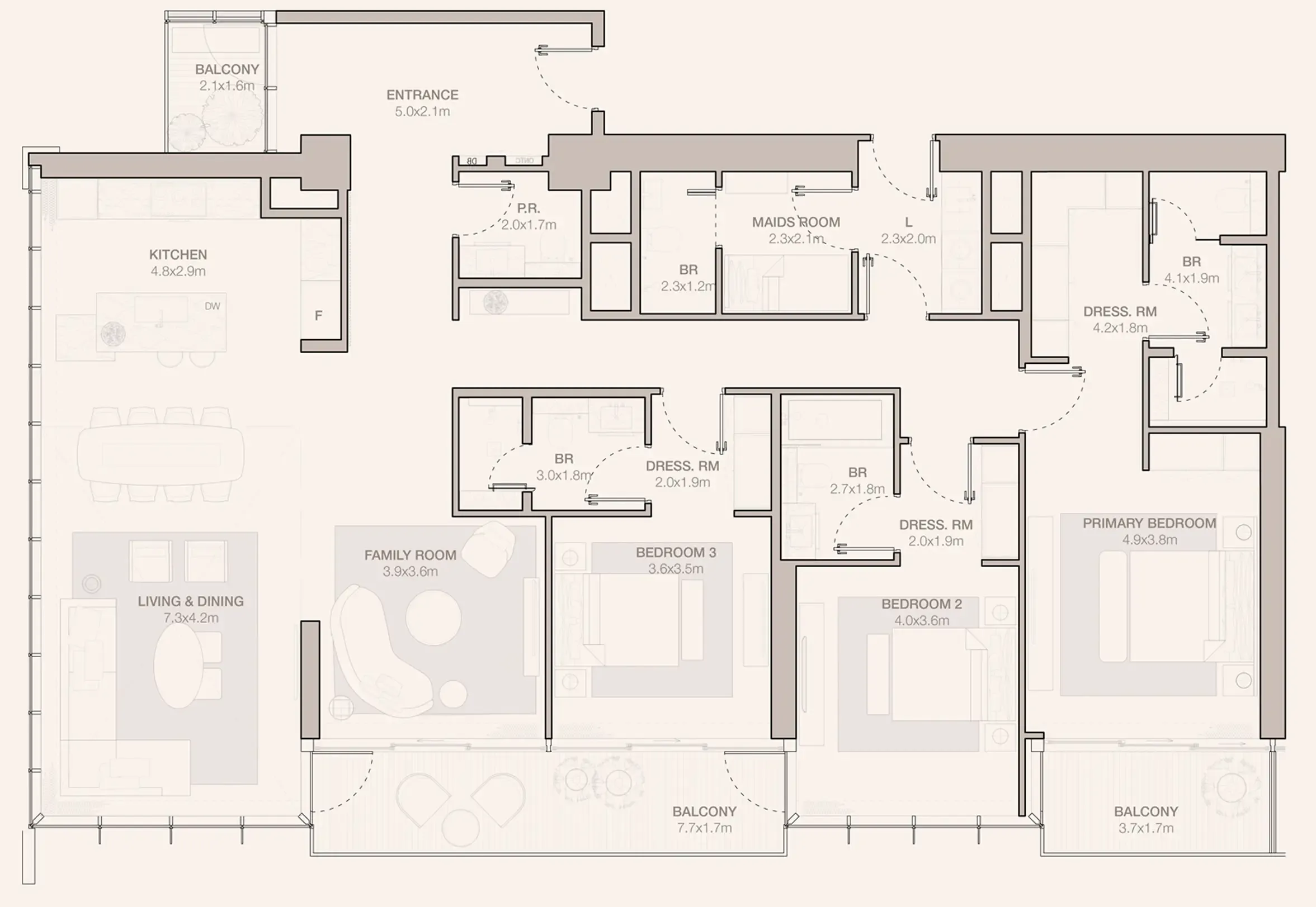 3.5 bedroom Apartments floor plan at Jumeirah Residences Emirates Towers