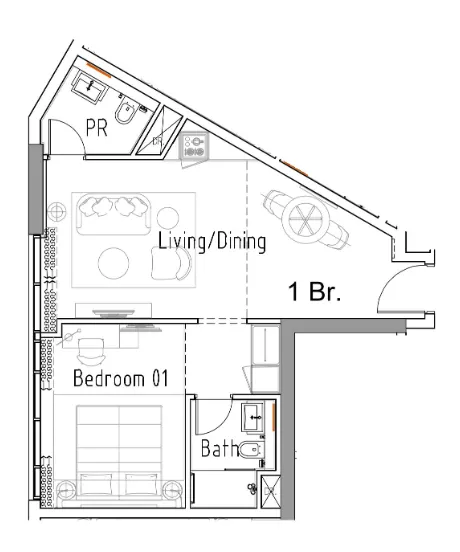 1 bedroom Apartments floor plan at Damac Hills 2 - Hotel Edge by Rotana