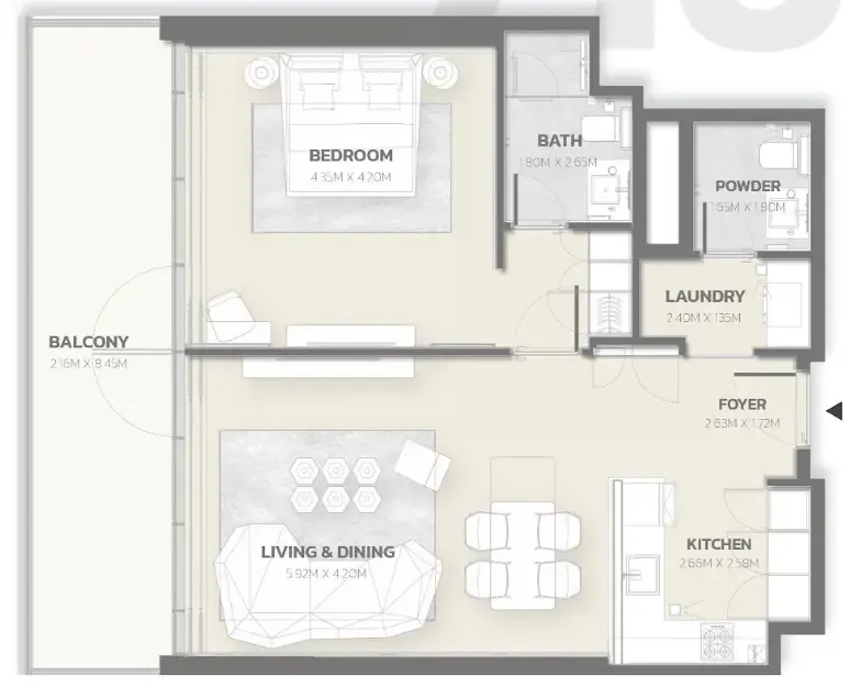 1 bedroom Apartments floor plan at Tonino Lamborghini Residences