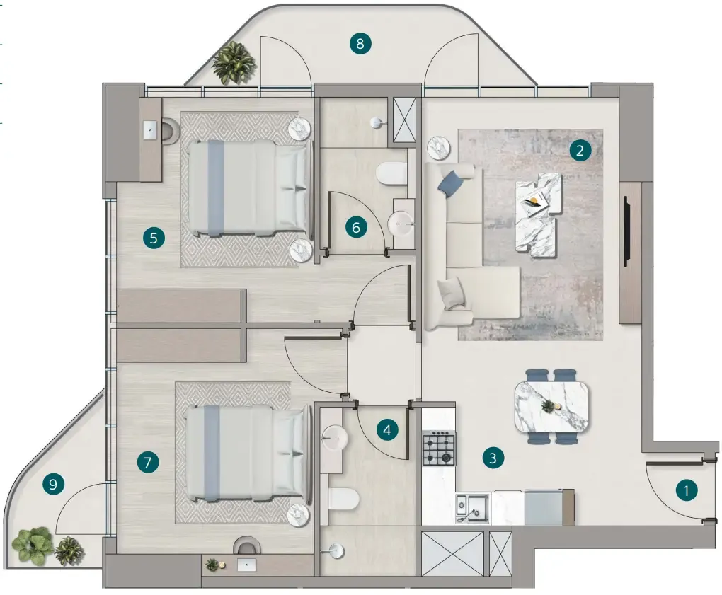2 bedroom Apartments floor plan at Flora Shore Beachside Residences