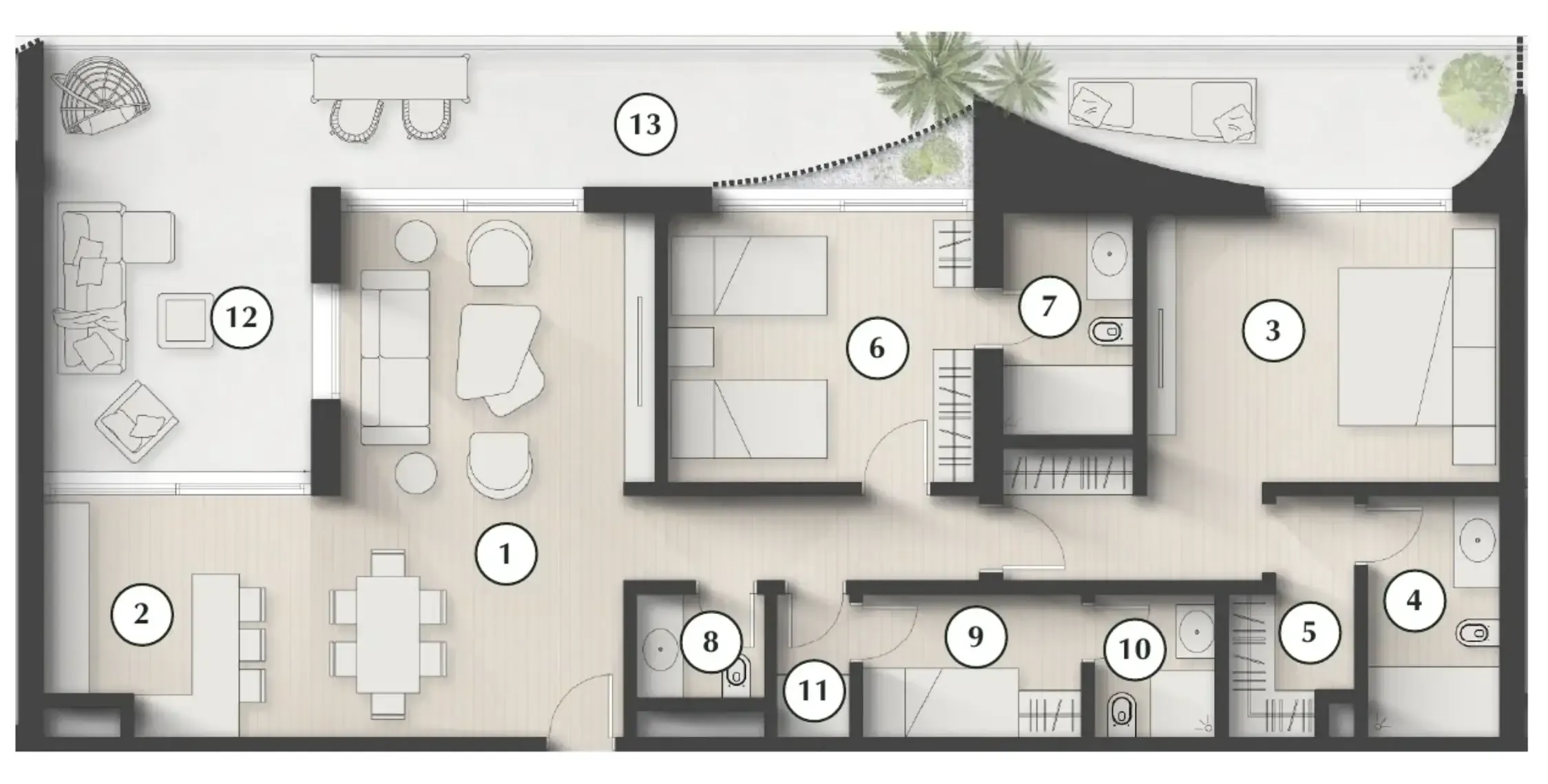 2 bedroom Apartments floor plan at Lunaya Terraces