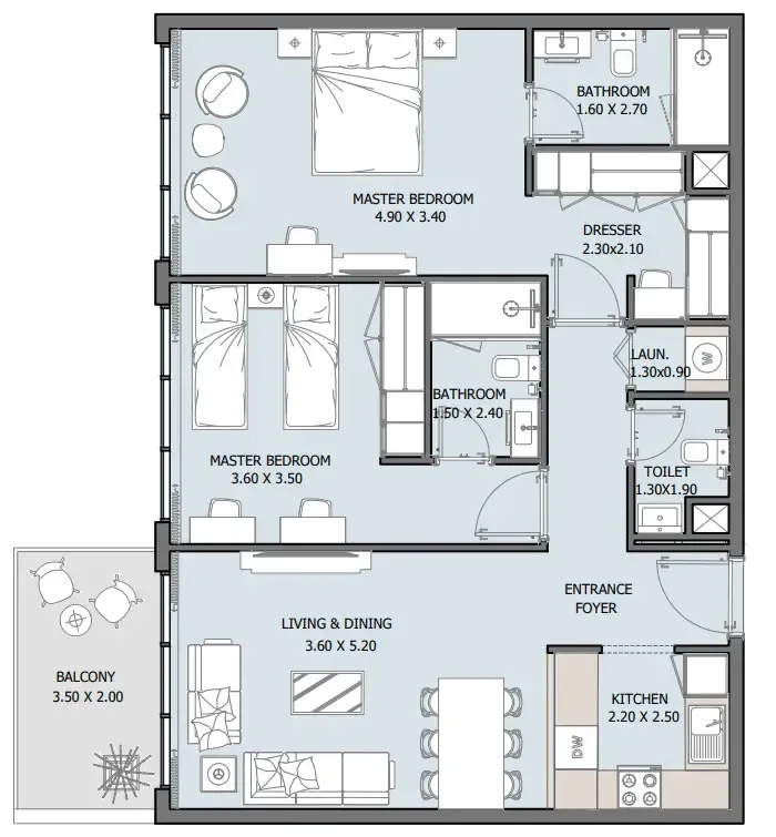 2 bedroom Apartments floor plan at Oceana
