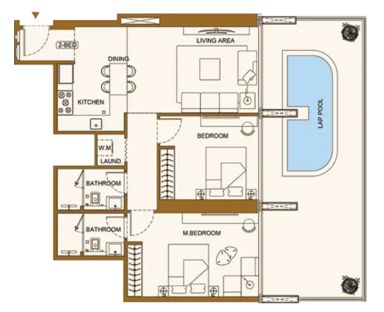 2 bedroom Apartments floor plan at Binghatti Luxuria