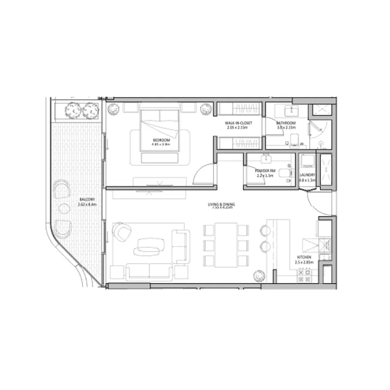 2 bedroom Apartments floor plan at The Blue Beach Residence