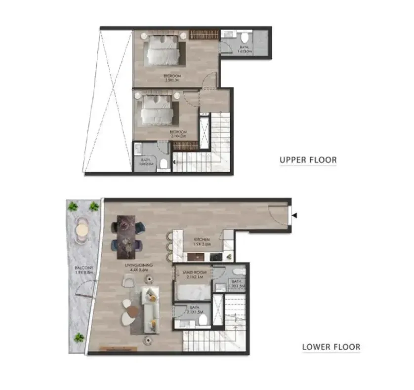 2 bedroom Duplex floor plan at The Beach House