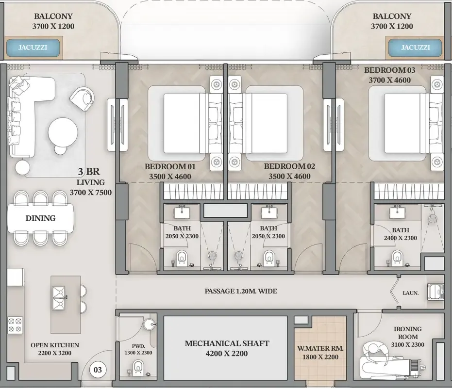 3.5 bedroom Apartments floor plan at Wellington Ocean Walk