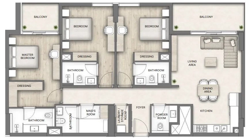 3 bedroom Apartments floor plan at Al Hamra Greens