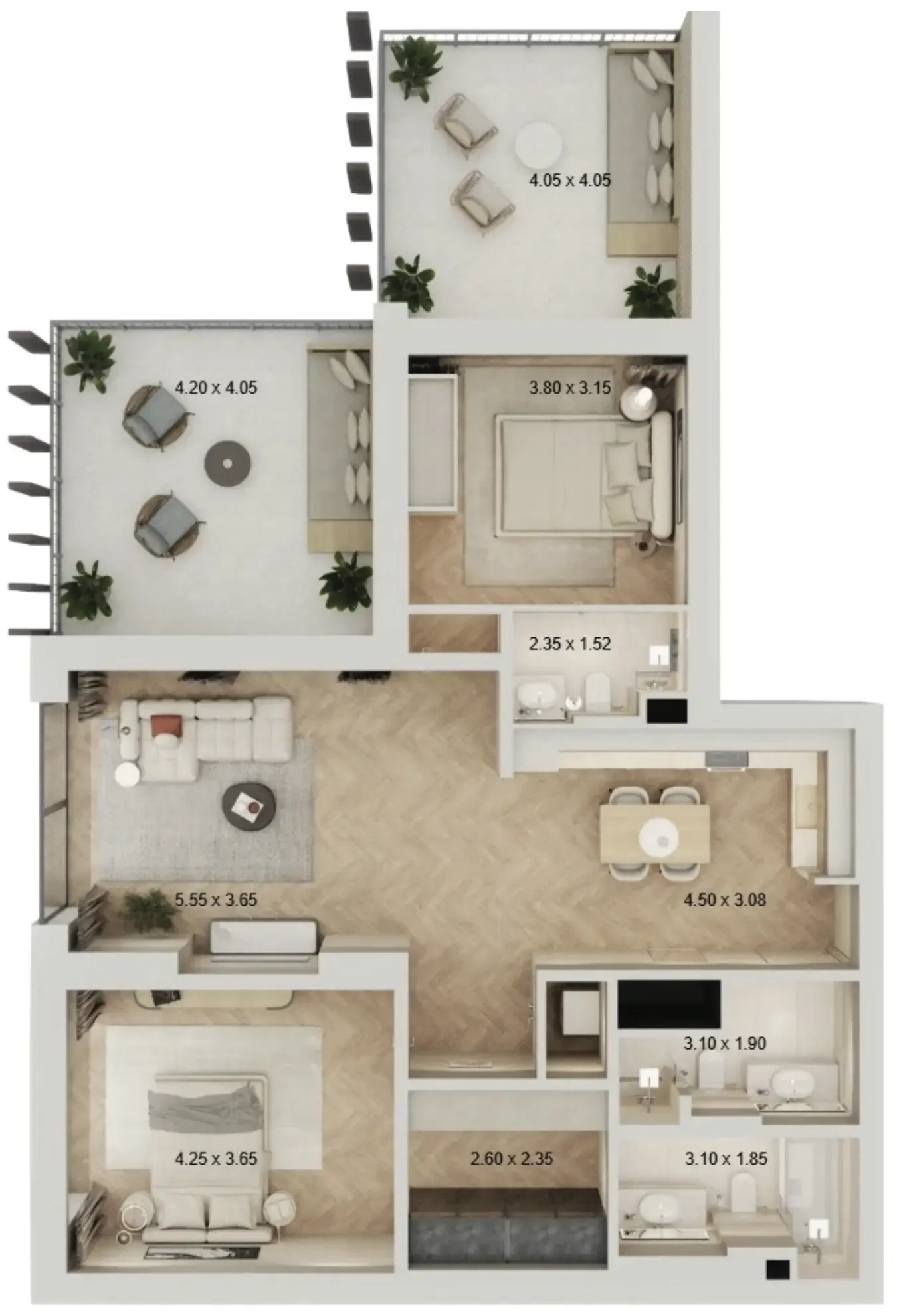 2 bedroom Apartments floor plan at Arisha Terraces