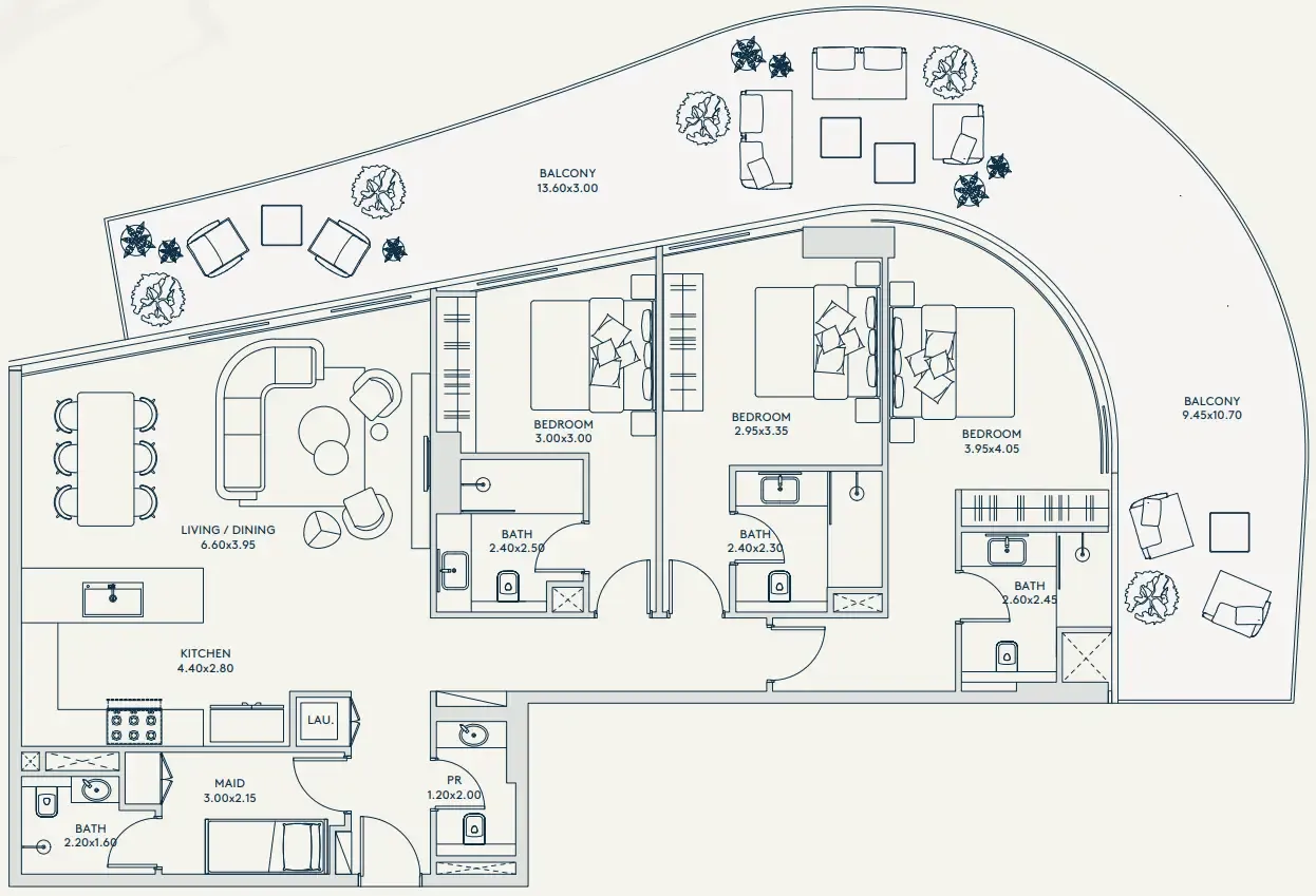 3 bedroom Apartments floor plan at Rivage