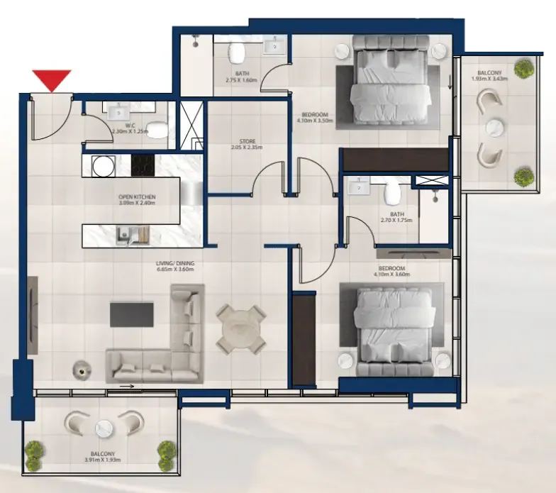 2 bedroom Apartments floor plan at Al Vista