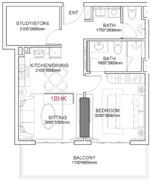1 bedroom Apartments floor plan at Listone Residence