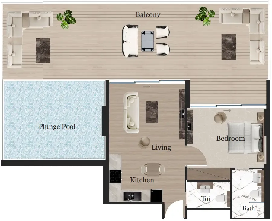 1 bedroom Apartments floor plan at Rijas Suites