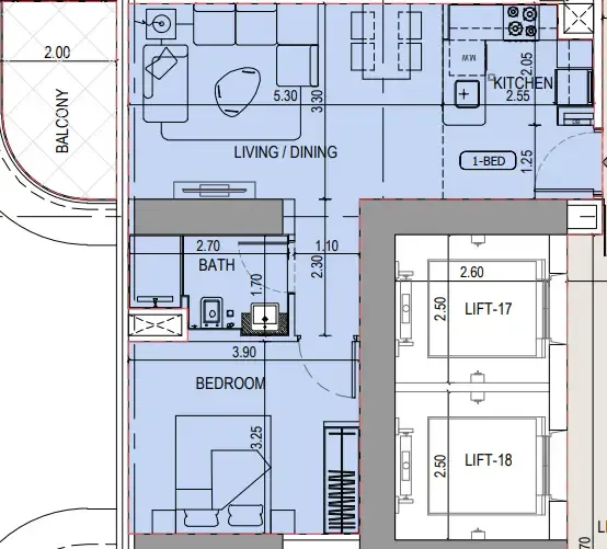 1 bedroom Apartments floor plan at Binghatti Sky Terraces